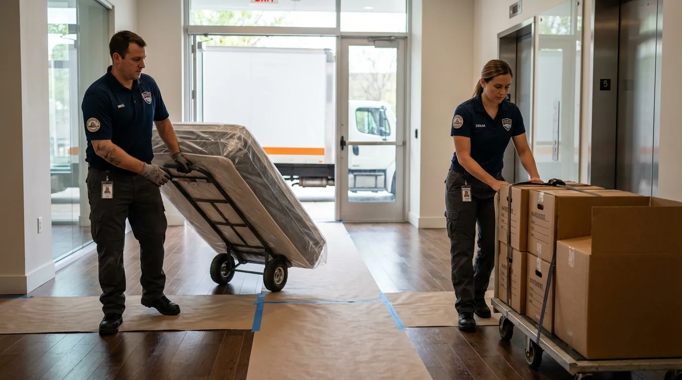 Professional apartment movers loading elevator in Gilmanton, NH